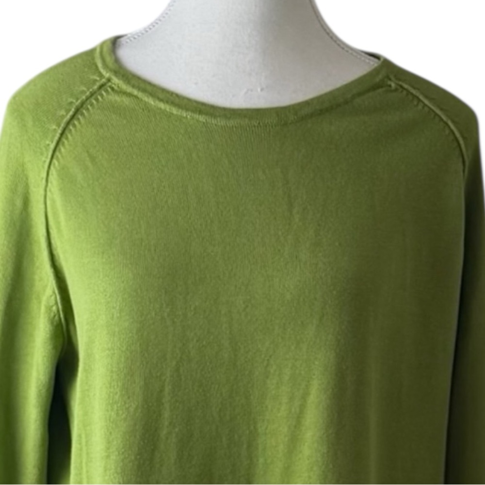 Jeanne Pierre Green Cotton Raglan Knit Sweater Womens Large Curved Hem